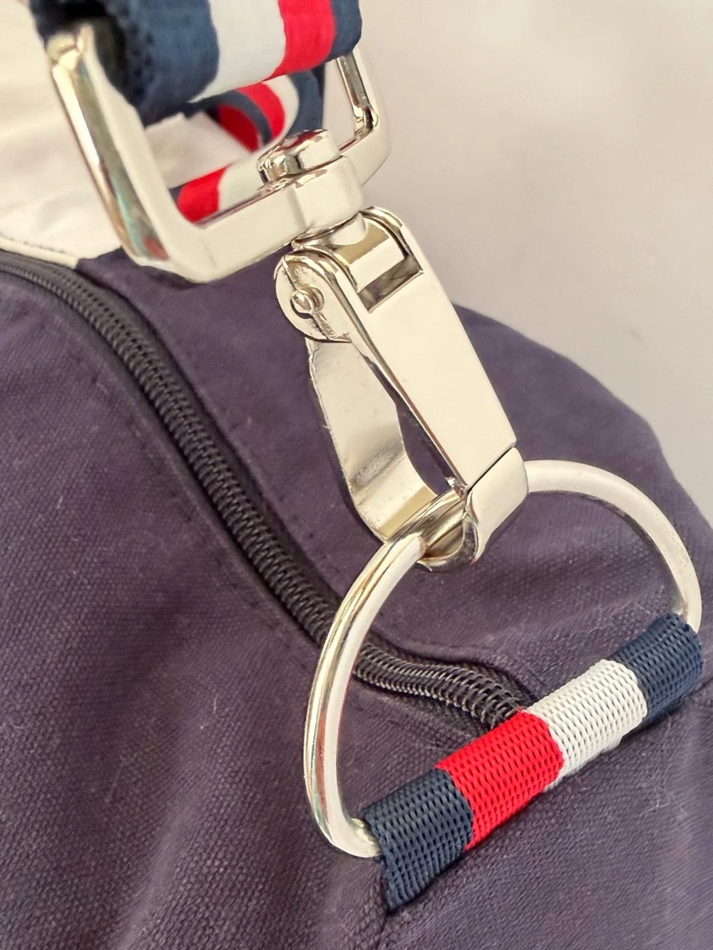 Tommy Hilfiger Red, Navy & White Canvas Duffel with Striped Handles